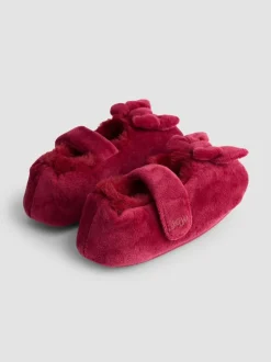 Pantoffels|Jojo Maman Bébé - Velvet Bow Ballet Pump Slippers Rood