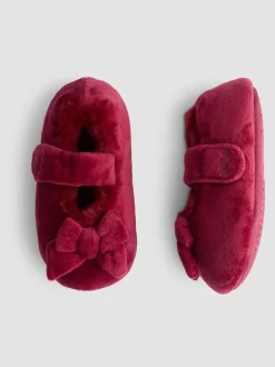 Pantoffels|Jojo Maman Bébé - Velvet Bow Ballet Pump Slippers Rood