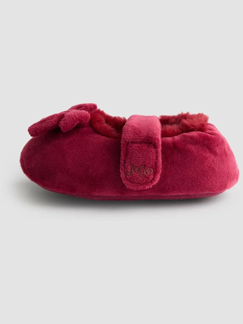 Pantoffels|Jojo Maman Bébé - Velvet Bow Ballet Pump Slippers Rood