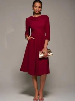 Gelegenheidskleding|Jurken*Jolie Moi - Roll Neck Fit & Flare Midi Dress Rood