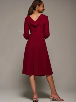 Gelegenheidskleding|Jurken*Jolie Moi - Roll Neck Fit & Flare Midi Dress Rood