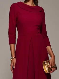 Gelegenheidskleding|Jurken*Jolie Moi - Roll Neck Fit & Flare Midi Dress Rood