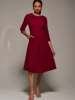 Gelegenheidskleding|Jurken*Jolie Moi - Roll Neck Fit & Flare Midi Dress Rood
