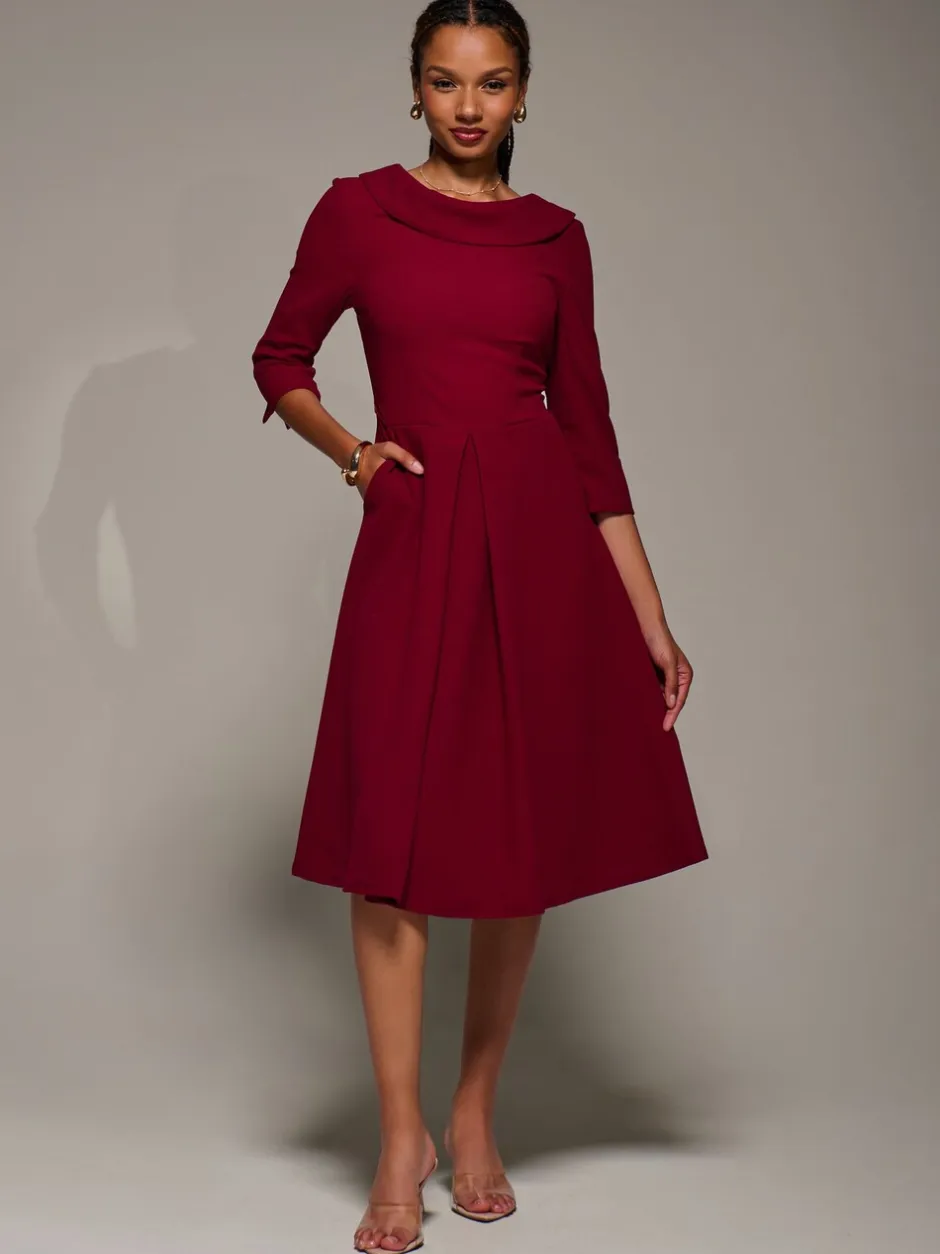 Gelegenheidskleding|Jurken*Jolie Moi - Roll Neck Fit & Flare Midi Dress Rood