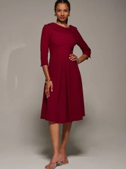 Gelegenheidskleding|Jurken*Jolie Moi - Roll Neck Fit & Flare Midi Dress Rood