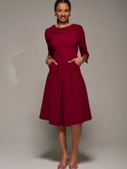 Gelegenheidskleding|Jurken*Jolie Moi - Roll Neck Fit & Flare Midi Dress Rood