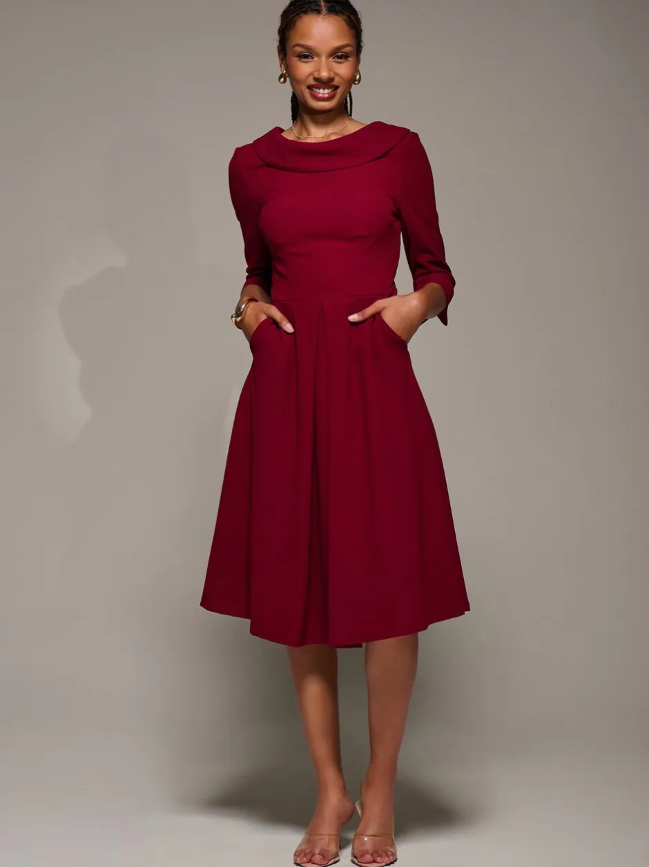 Gelegenheidskleding|Jurken*Jolie Moi - Roll Neck Fit & Flare Midi Dress Rood
