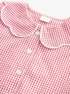 Schoolkleding*Next - Katoenrijke, gegolfde kraag, ruitjesjurk voor school (3-14jr) Rood