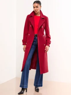 Jassen En Jacks|Lipsy - - Maxi-jas met opstaande kraag Rood