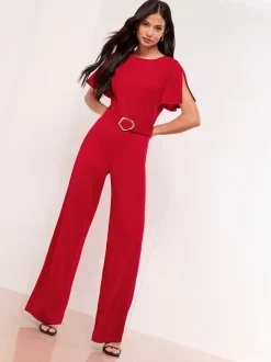 Jumpsuits En Playsuits|Gelegenheidskleding*Lipsy - Hardware Belted Short Sleeve Jumpsuit Rood