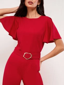 Jumpsuits En Playsuits|Gelegenheidskleding|Lipsy Rood - Hardware Belted Short Sleeve Jumpsuit