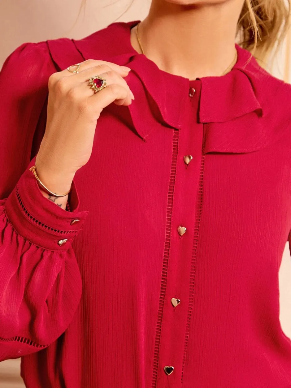 Gelegenheidskleding|Blouses En Overhemden*Love & Roses - blouse met lange mouwen en frillkraag Rood