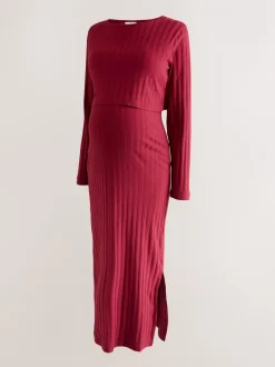 Moederschap|Next - Maternity Long Sleeve Nursing Shelf Dress Rood