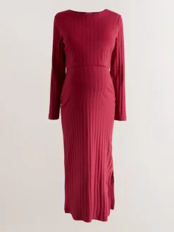 Moederschap|Next - Maternity Long Sleeve Nursing Shelf Dress Rood