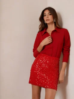 Rokken|Next Rood - Mini-rok met lovertjes