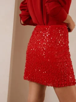 Rokken|Next Rood - Mini-rok met lovertjes