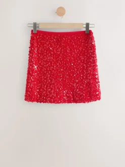 Rokken|Next Rood - Mini-rok met lovertjes