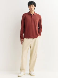 Poloshirts*Next Rood - Normale Pasvorm - Piqué polo met lange mouwen
