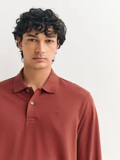Poloshirts*Next Rood - Normale Pasvorm - Piqué polo met lange mouwen