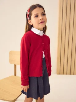 Schoolkleding|Gebreide Kleding|Next - Schoolvest met geschulpte rand van katoen (3-16 jr) Rood