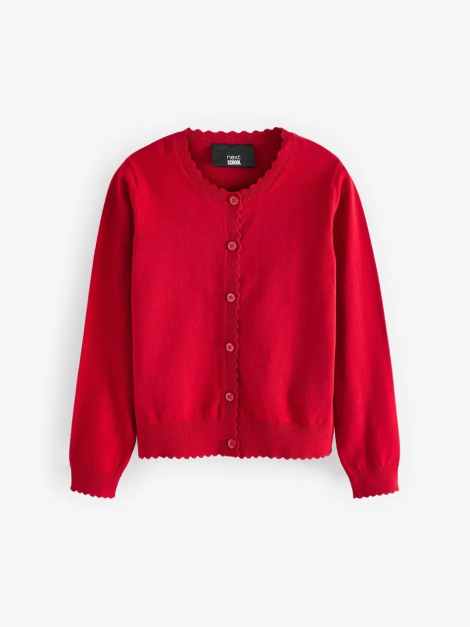 Schoolkleding|Gebreide Kleding|Next - Schoolvest met geschulpte rand van katoen (3-16 jr) Rood