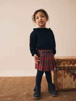 Shorts En Rokken|Next Rood - Tartan Bow Skirt with Navy Tights (3mths-7yrs)