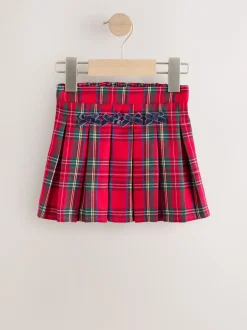 Shorts En Rokken|Next Rood - Tartan Bow Skirt with Navy Tights (3mths-7yrs)