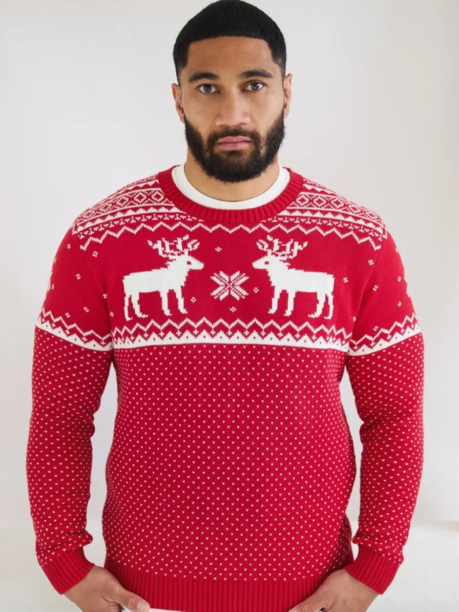 Gebreide Kleding*The Little Tailor - kersttrui met rendierfairislepatroon Rood