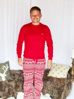 Pyjama's|The Little Tailor - kerstpyjama voor heren met rendier en fairisle-patroon Rood