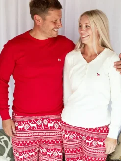 Pyjama's|The Little Tailor - kerstpyjama voor heren met rendier en fairisle-patroon Rood