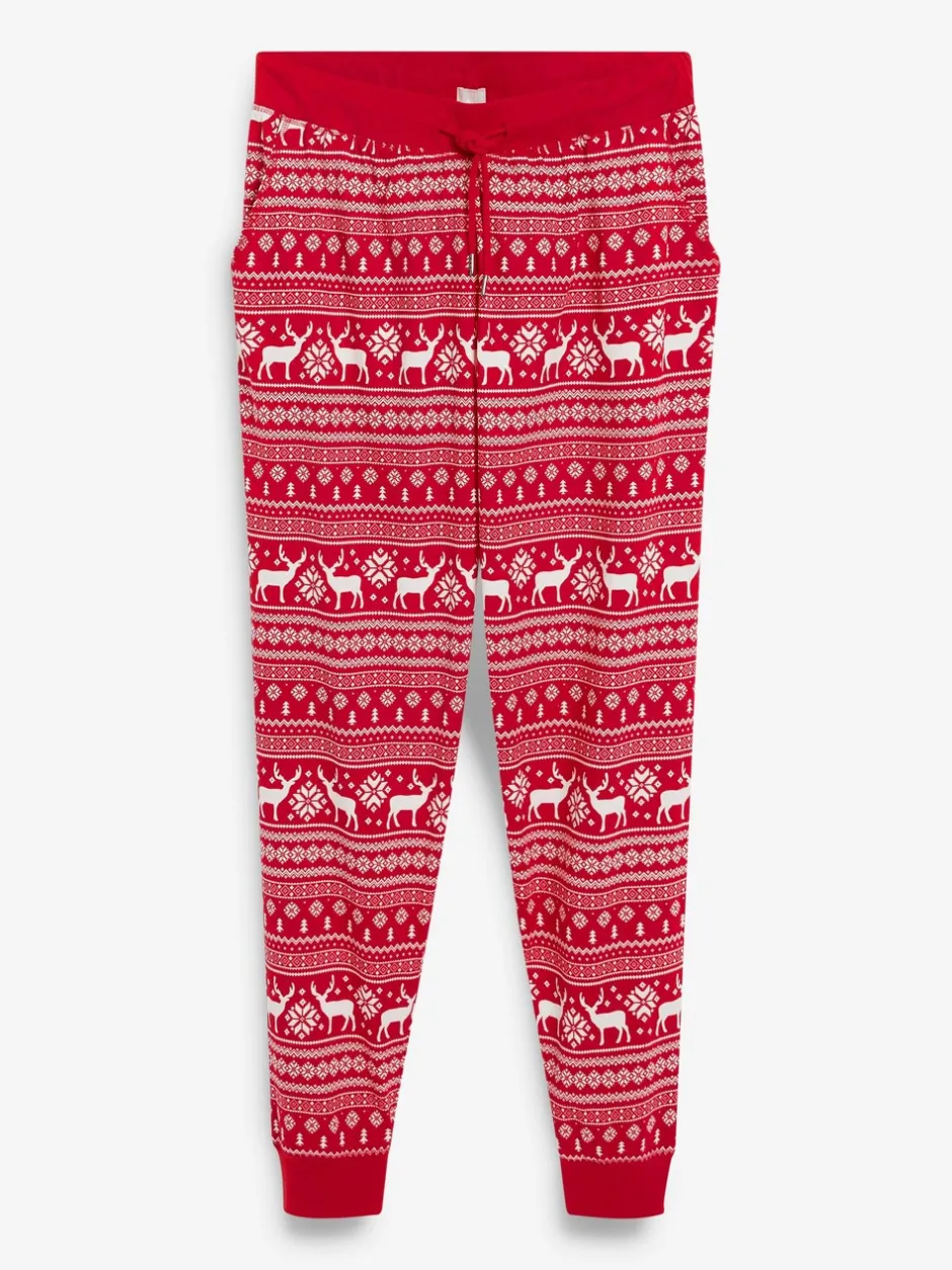 Pyjama's|The Little Tailor - kerstpyjama voor heren met rendier en fairisle-patroon Rood