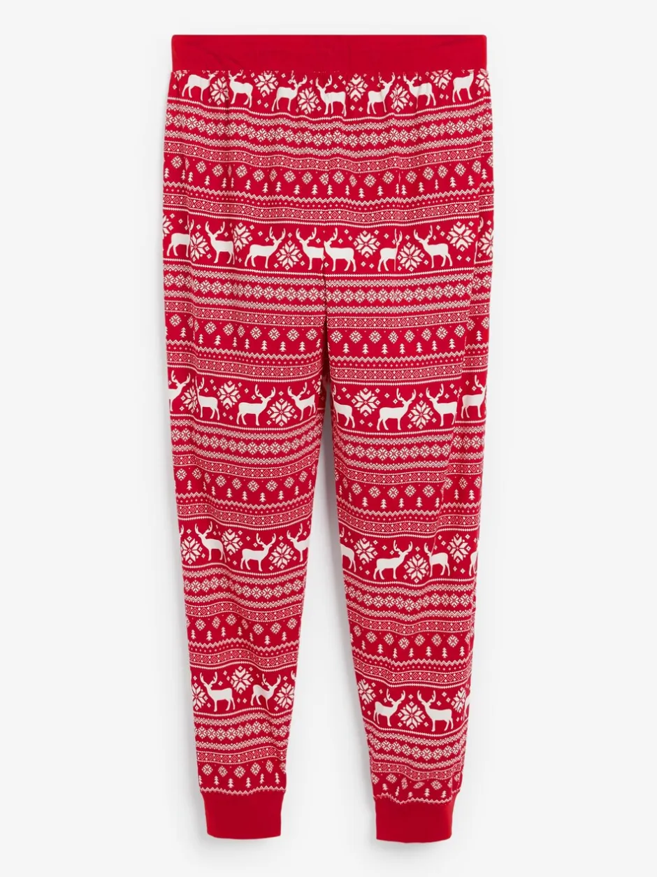 Pyjama's|The Little Tailor - kerstpyjama voor heren met rendier en fairisle-patroon Rood