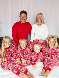 Nachtkleding En Pyjama's|Pyjama's|The Little Tailor - Kids Rendier kerstmis fair isle-patroon 100% katoen alles-in-één Rood