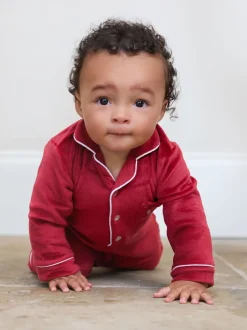 Rompertjes En Tuinbroeken*The Little Tailor - luxe kerst onesie-romper van zacht velours voor baby's Rood
