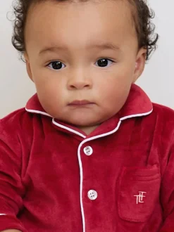 Rompertjes En Tuinbroeken*The Little Tailor - luxe kerst onesie-romper van zacht velours voor baby's Rood