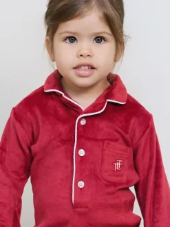 Rompertjes En Tuinbroeken*The Little Tailor - luxe kerst onesie-romper van zacht velours voor baby's Rood