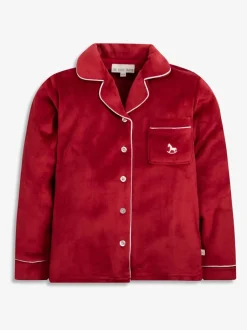 Nachtkleding En Pyjama's|Pyjama's|The Little Tailor - Luxe kerstpyjama voor kinderen van zacht aanvoelend velours Rood