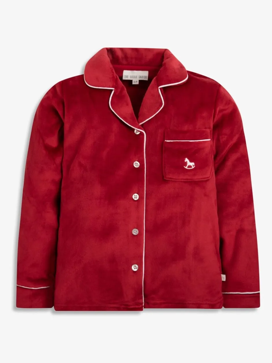 Nachtkleding En Pyjama's|Pyjama's|The Little Tailor - Luxe kerstpyjama voor kinderen van zacht aanvoelend velours Rood