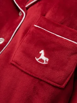 Nachtkleding En Pyjama's|Pyjama's|The Little Tailor - Luxe kerstpyjama voor kinderen van zacht aanvoelend velours Rood