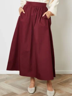 Rokken|Threadbare Rood - Midi rok met zakken