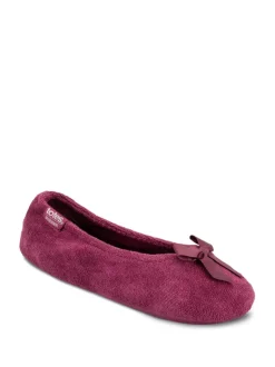 Pantoffels|Totes - Isotoner pantoffelballerina's van fijne badstof met strik Rood