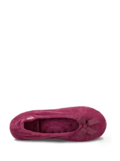 Pantoffels|Totes - Isotoner pantoffelballerina's van fijne badstof met strik Rood