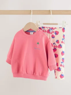 Sets En Outfits|Sweaters En Hoody´S*Next - Baby Sweatshirt and Leggings 2 Piece Set (0mths-2yrs) Rood aardbei