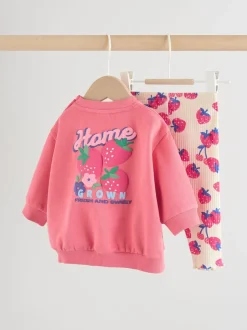 Sets En Outfits|Sweaters En Hoody´S*Next - Baby Sweatshirt and Leggings 2 Piece Set (0mths-2yrs) Rood aardbei
