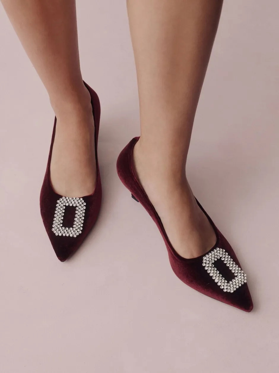 Schoenen Met Hakken|Next Rood fluweel - Forever Comfort - Spitse hakken met siersteentjes