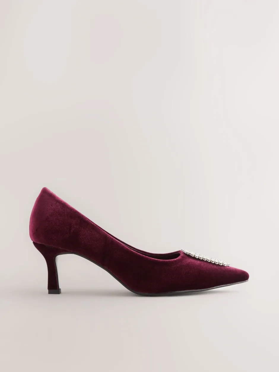 Schoenen Met Hakken|Next Rood fluweel - Forever Comfort - Spitse hakken met siersteentjes