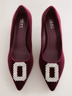 Schoenen Met Hakken|Next Rood fluweel - Forever Comfort - Spitse hakken met siersteentjes