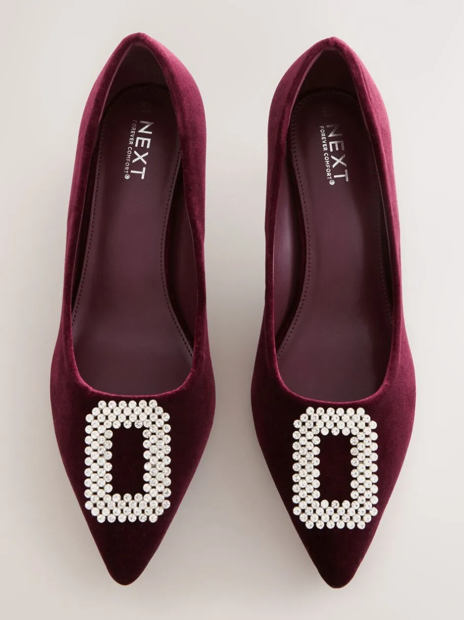 Schoenen Met Hakken|Next Rood fluweel - Forever Comfort - Spitse hakken met siersteentjes