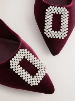 Schoenen Met Hakken|Next Rood fluweel - Forever Comfort - Spitse hakken met siersteentjes