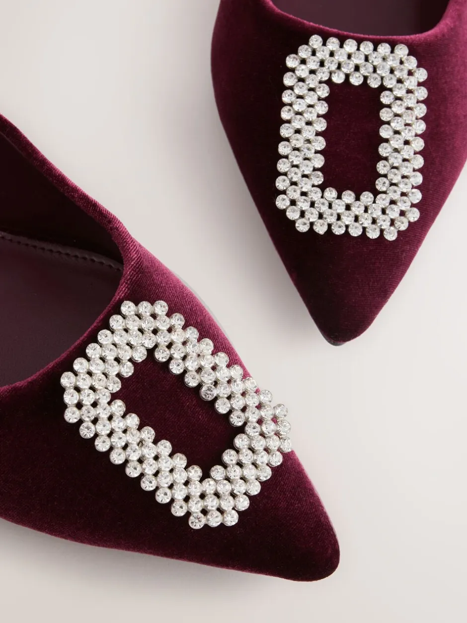 Schoenen Met Hakken|Next Rood fluweel - Forever Comfort - Spitse hakken met siersteentjes
